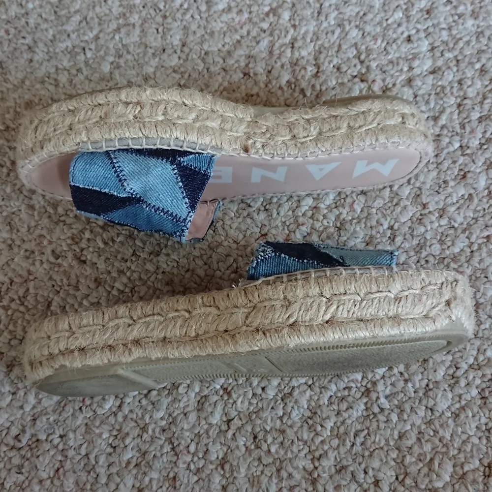 Manebi Denim Woven-Strap Espadrille Slide Sandals size 6